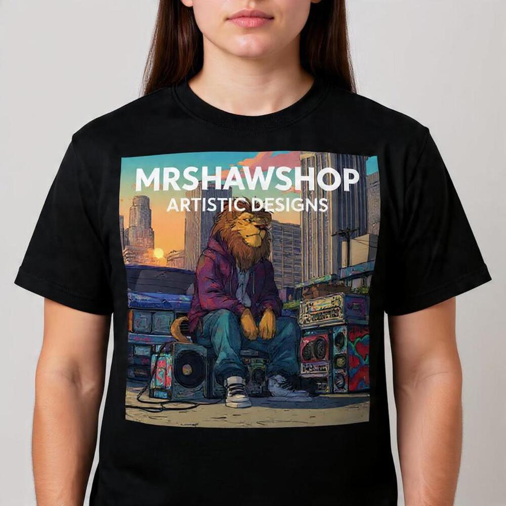 Lion in the city, streetwear png graphic tee wild cat animals shirt